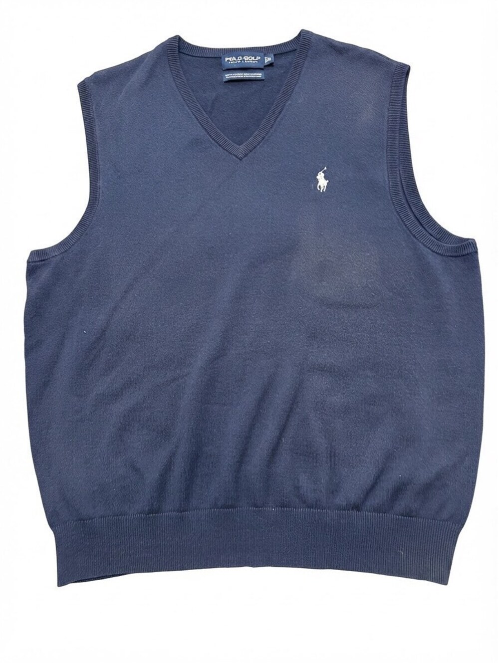 Men's Polo Golf Ralph Lauren Navy Blue Cotton Cashmere V-Neck Sweater Vest Large